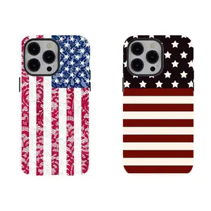 [No magnetic]  Lace & Striped American Flag Phone Cases,Patriotic Aesthetic Dual-Layer design durable phone Cover,for iPhone 17 16 15 14 13 12 11 8 7 for Samsung Series,Shockproof Protective hard Cover,perfect gift for her