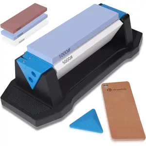 Knife Sharpening Stone,tri stone knife sharpener,3 Sides Grit 400/1000/5000,Whetstone Knife Sharpener with Non-Slip Base, Angle Guide & Strop, for and