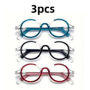 GIGULA 3pcs Women's Fashion Gradient Round Reading Glasses - Ultra-Light Blue Light Computer Glasses, Spring Hinge Design, Auxiliary Accessories for Presbyopia, High-Definition Vision Fashion Glasses, Fashion Frame, Ladies Accessories, Office Staff