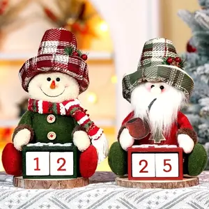 Vintage Plaid Snowman Hanging Decorations, Set of 2 Polyester Fiber Ornaments, No Plug Needed, Perfect for Christmas & Holiday Window Decor