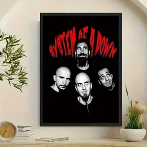 System of a Down Band Frameless Canvas Poster - High-Quality Bright Red and Black Art Print, Vertical Wall Art, Bedroom, Living Room, Office, Dorm - Rock Music Fan Gift, Durable Canvas Art, Music Wall Art, Vivid Graphic Print, Bright Color Quality, Music