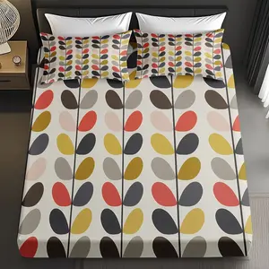Abstract Geometric Pattern Fitted Sheet Set, Breathable Bedding Set, Perfect Gift for Valentine's Day