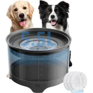 5.5L No Spill Water Bowl for Dogs, 1.45Gallon No Splash Large Dog Water Bowl with Floating Disk, Spill Proof Slow Drinking Dog Bowl for Messy Drinkers and Senior Dogs Indoor/Outdoor Use Gray