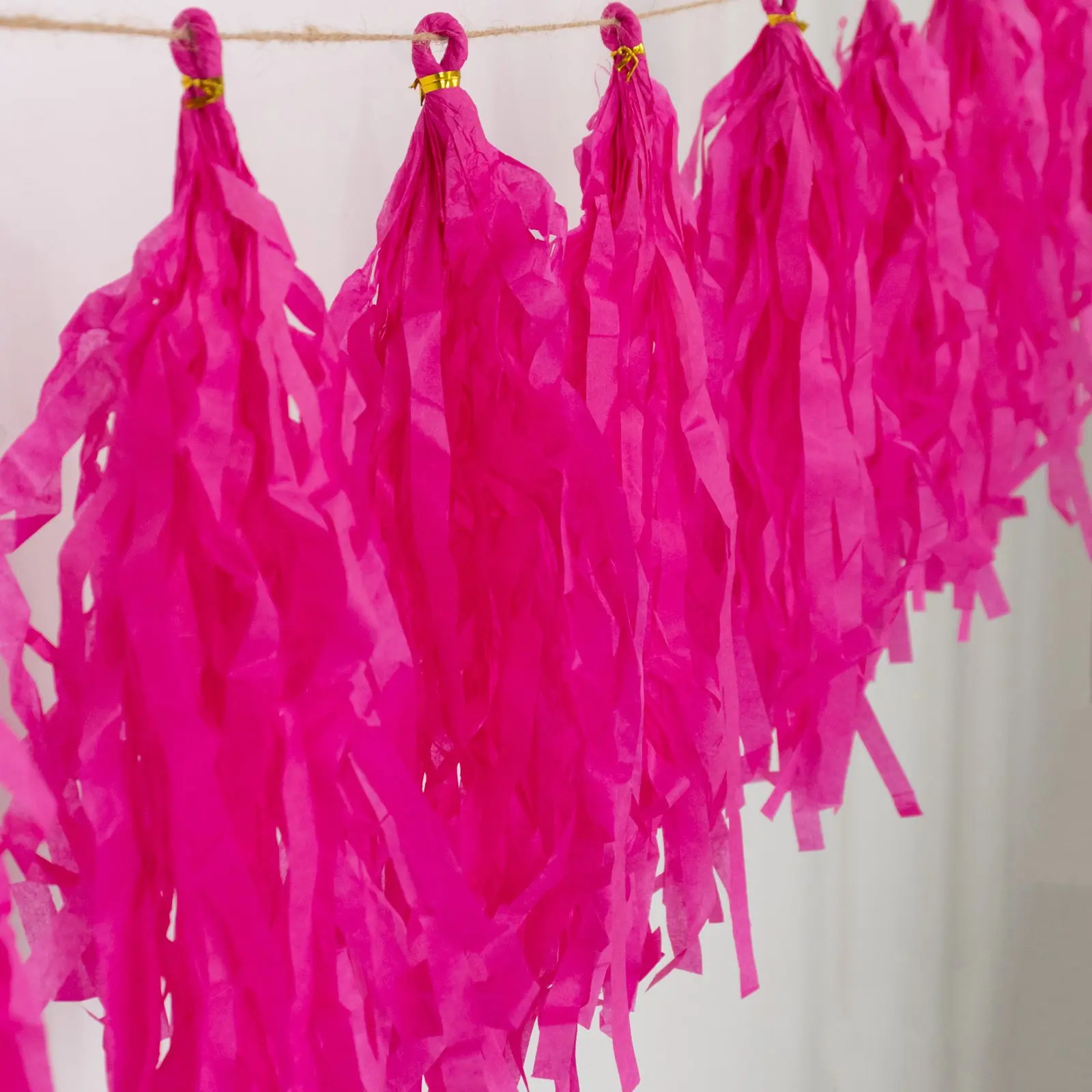 10 Pack Pre-Tied Pink Tissue Paper Tassel Garland – 12" Hanging Fringe Streamer Banner with 10ft String for Party Backdrop & Event Décor, Decoration, Ceiling Decoration