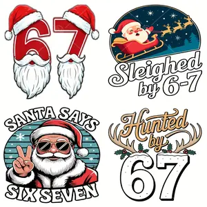 Funny Santa Claus Print Patches Set of 4, Humorous DTF Heat Transfer Stickers, Fabric Patches for Christmas Party Decorations