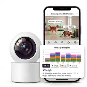3-megapixel 2K HD AI pet camera; indoor Wi-Fi camera supporting 2.4GHz and 5GHz bands; features motion and face detection, as well as autofocus. Easy to install, supports 24/7 recording, and is compatible with Alexa and Google Home smart assistants.