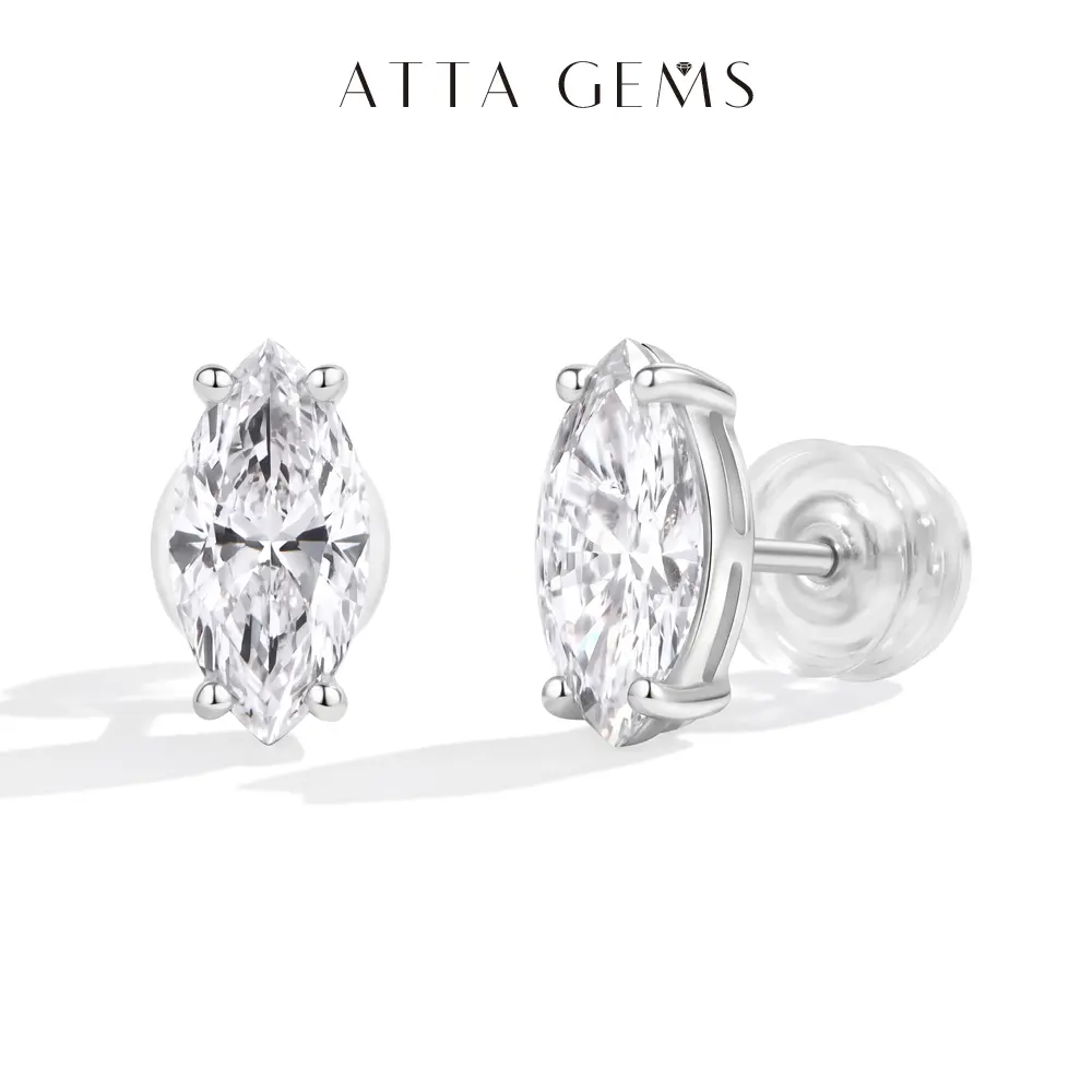 ATTAGEMS Classic Women's 925 Sterling Silver Marquise Cut Lab-Grown Diamond Stud Earrings, 1.4CT Total, Ideal Gift Choice for Jewelry Lovers, ED003