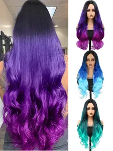 26 Inch Synthetic Fiber Wig Cap, Heat Resistant Polyester, Rose Inner Mesh Design, Wave Gradient Wig, Women's Halloween Costume Party Gift, Synthetic Material Wigs