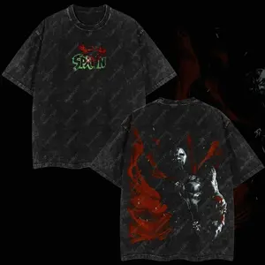 Superstyle The Dark Hero "Spawn" The Agent of Hell Image Comics Edition Double Printed Oversize Lightweight Acid Washed Tee TV Series Graphic Design Top Cotton Streetwear Comic Superheroes T-Shirt Clothes Menswear Womenswear FP7 IDN