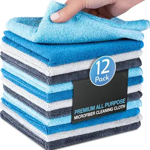Premium All Purpose Microfiber Cleaning Cloth 12 Pack 30x30cm Super Absorbent Lint-Free Streak-Free Edge-Locked Multi-Color Zone Cleaning for Kitchen Bathroom Home Car Office - Wipe Glass