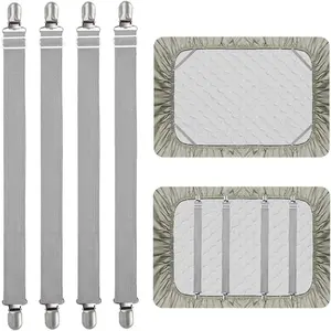 4 count Adjustable Bed Sheet Straps Clips, Elastic Mattress Sheet Fasteners Holder and Suspenders, Grippers to Hold Sheet, Mattress, Sofa, Couch, Table Cloth, Recliner Ironing Board Cover and More