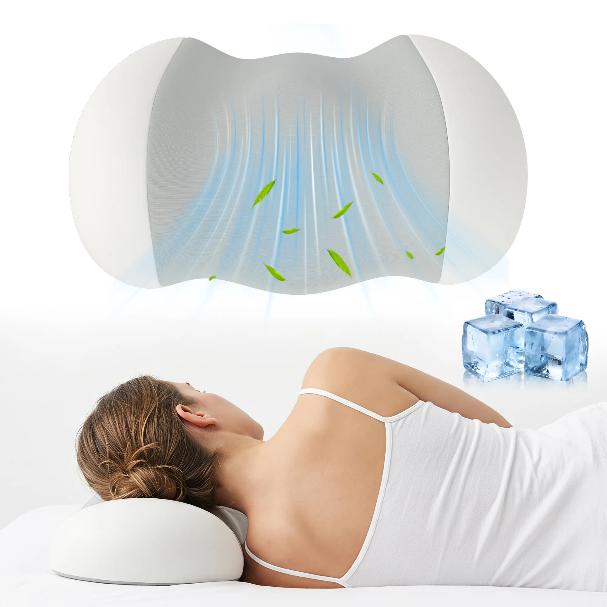 MULINATURE Cloud Cooling Memory Foam Pillow, 1 Pack | Breathable Ice Silk Fabric Cover, Slow-Rebound Ergonomic Pillow for All Sleep Positions