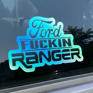 Fuckin Ranger Taffr Meme Decal for Truck Window or Tailgate - Holographic Silver & Chrome Vinyl Sticker for Stylish Car Merch