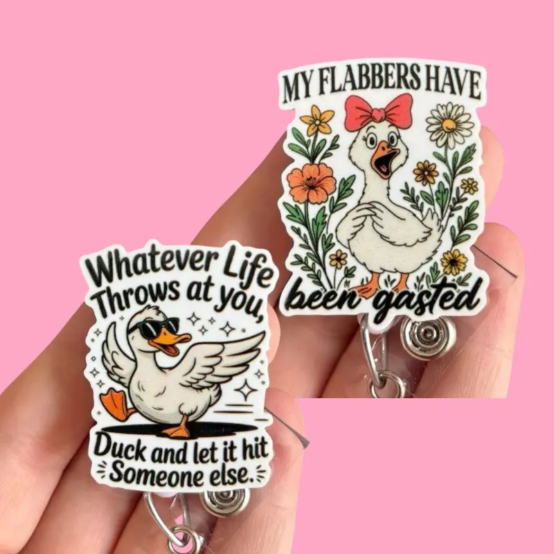 Glitter My Badge Silly goose badge reel set for nurse and hospital workers. Badge clip Badge pull - Retractable swivel clip with a 360 rotation. Great gift for coworker.
