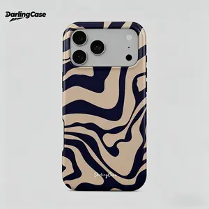 DarlingCase Minimalist Old Money Clean Girl Aesthetic, Navy Beige Swirl Marble Phone Case for iPhone 17 Pro Max 16 Pro 15/14/13/12 Pro Max - Cute Glossy Protective Case, Durable Silicone Double-layer Protective Cover Gift for Girls Women