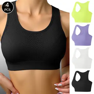 Women's Wireless Push Up Sports Vest Bra, Breathable Comfortable High Stretch Hollow Out Mesh Crop Tank Top, Detachable Pad All Seasons Yoga Gym Fitness Outdoor Clothing