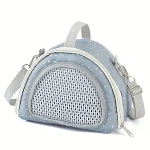 Breathable Small Pet Carrier Bag Suitable for Hamsters, Chinchillas, Hedgehogs, and Birds - Lightweight Crossbody Travel Cage with Ventilated Mesh Design, Zipper Closure, Fashionable Gray-Blue Color, Specially Designed for Bird Enthusiasts