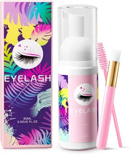 Buqikma Lash shampoo for Eyelash Extension, 60Ml/2.02 fl.Oz Eyelash Shampoo Kit with Lash Wash Brushes Gentle Lash Extension Cleanser for Professional Salon and Home Eyelash Care