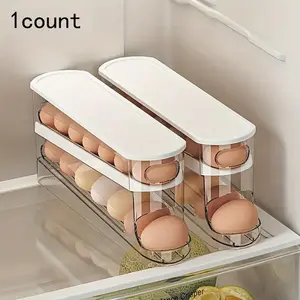 Clear Egg Storage Box, 1 Count Space Saving RollingEgg Holder, Durable Plastic Egg Organizer forRefrigerator Kitchen Accessories, Stackable FridgeOrganizer