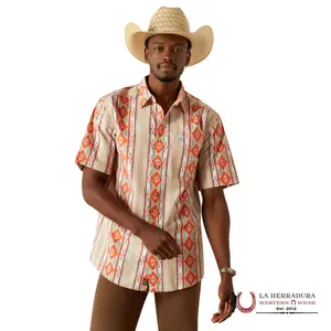 ARIAT MENS WADE TAN SHORT SLEEVE WITH MULTI COLOR AZTEC PRINT SHIRT - 10058751