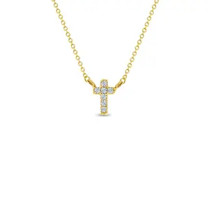 14k Gold Dainty CZ Cross 16" Kids / Children's / Girls Pendant/Necklace
