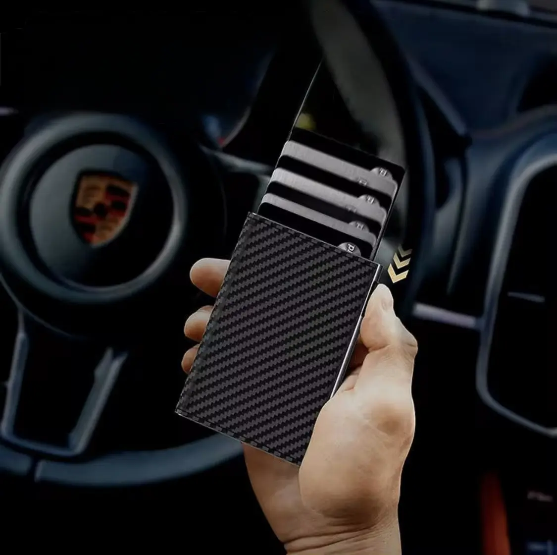 Carbon Fiber Slide-Up Card Holder/Bi-Fold - RFID Blocking - Slim for Men, Aluminum Pop up (Carbon Fiber Black) mens wallet