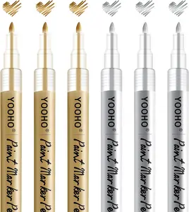 Paint Pen Gold Silver Metallic Permanent Acrylic Markers Set for Fabric Glass Rock Wooden Ceramic Leather Tire Painting, 0.7Mm Extra Fine Tip (3Pcs Gold+3Pcs Silver) YOOHO