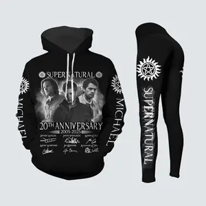 Supernatural 20th Anniversary Hoodie & Leggings Set – Inspired by Sam Winchester, Dean Winchester & Castiel, Winchester Brothers Fan Outfit, Unisex Cozy Lounge & Streetwear Set