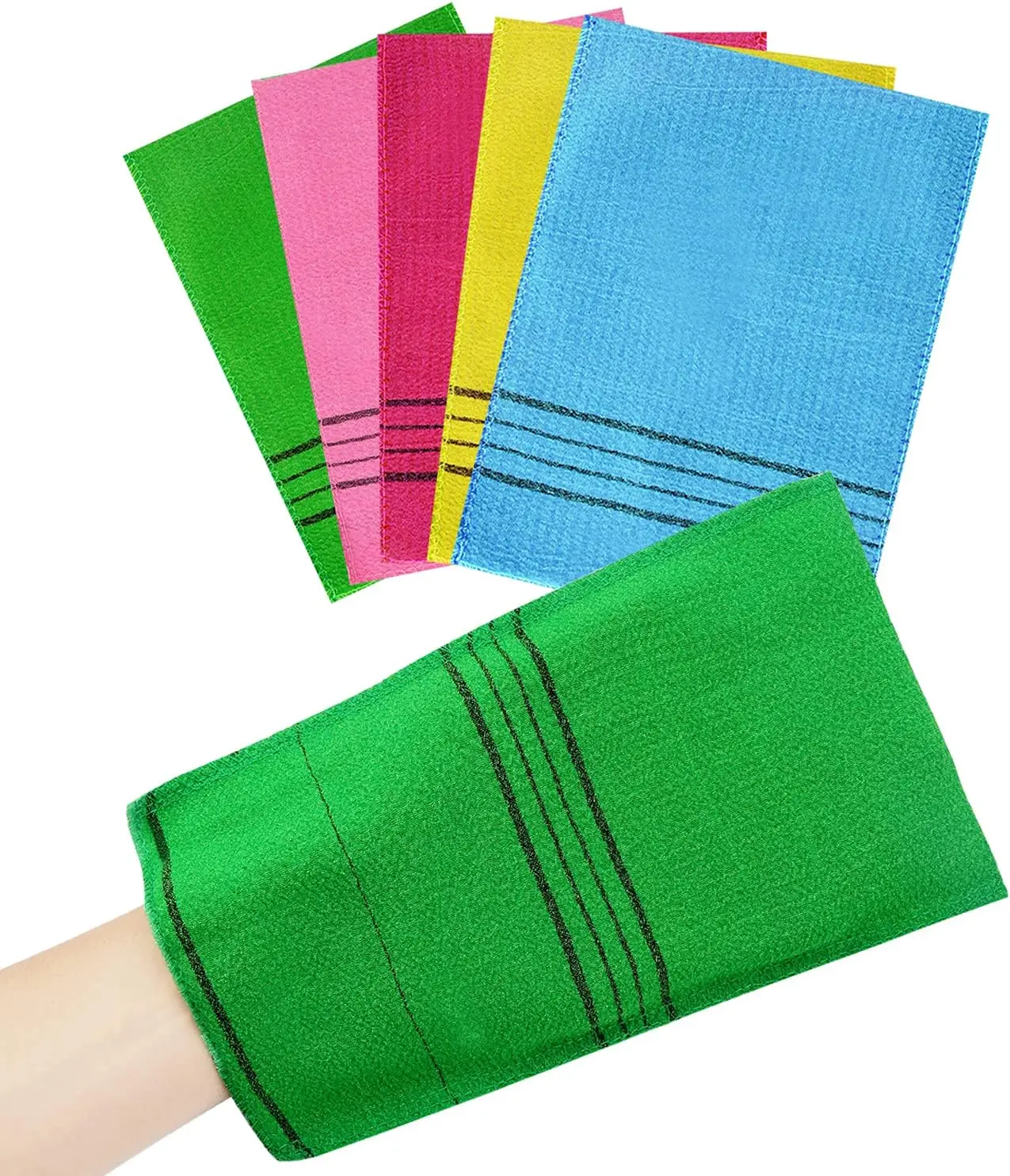 15 Pcs Korean Exfoliating Mitt, Gentle Exfoliating Scrub Mitt, Large Korean Washcloth Exfoliating, Colorful Korean Body Scrubber for Cleaning Skin, Reducing Dirt and Grease