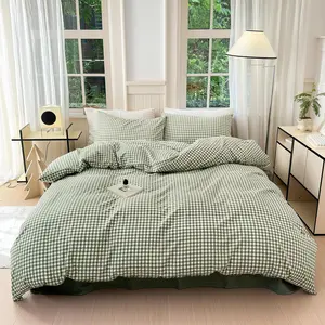 AOJIM Green Gingham Comforter Set Full Size Boho Plaid Checkered Pattern Comforter Geometric Grid Plaid Printed Bedding Comforter Set with 2 Pillowcases Fluffy Soft Gingham Bedding Set Full Size