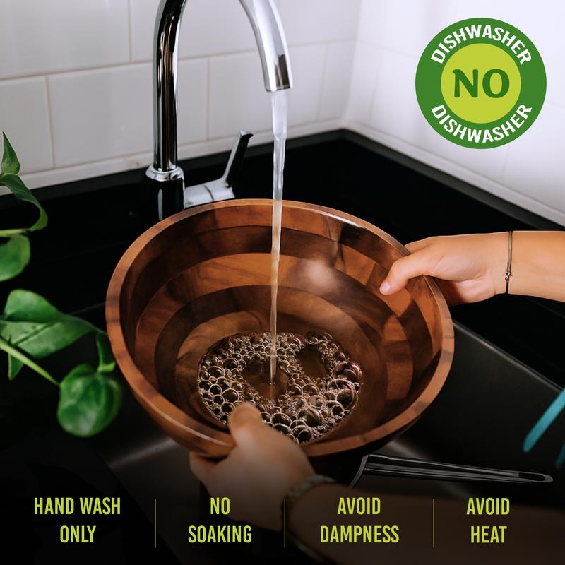 Large Acacia Wood Mixing Bowl with 2 Serving Spoons - 12.5" | Handcrafted Rustic Ceaser Salad Serving Bowl Set, Fruit Bowl, Eco-Friendly & Durable Wooden Utensils for Kitchen Use Aesthetic Tableware