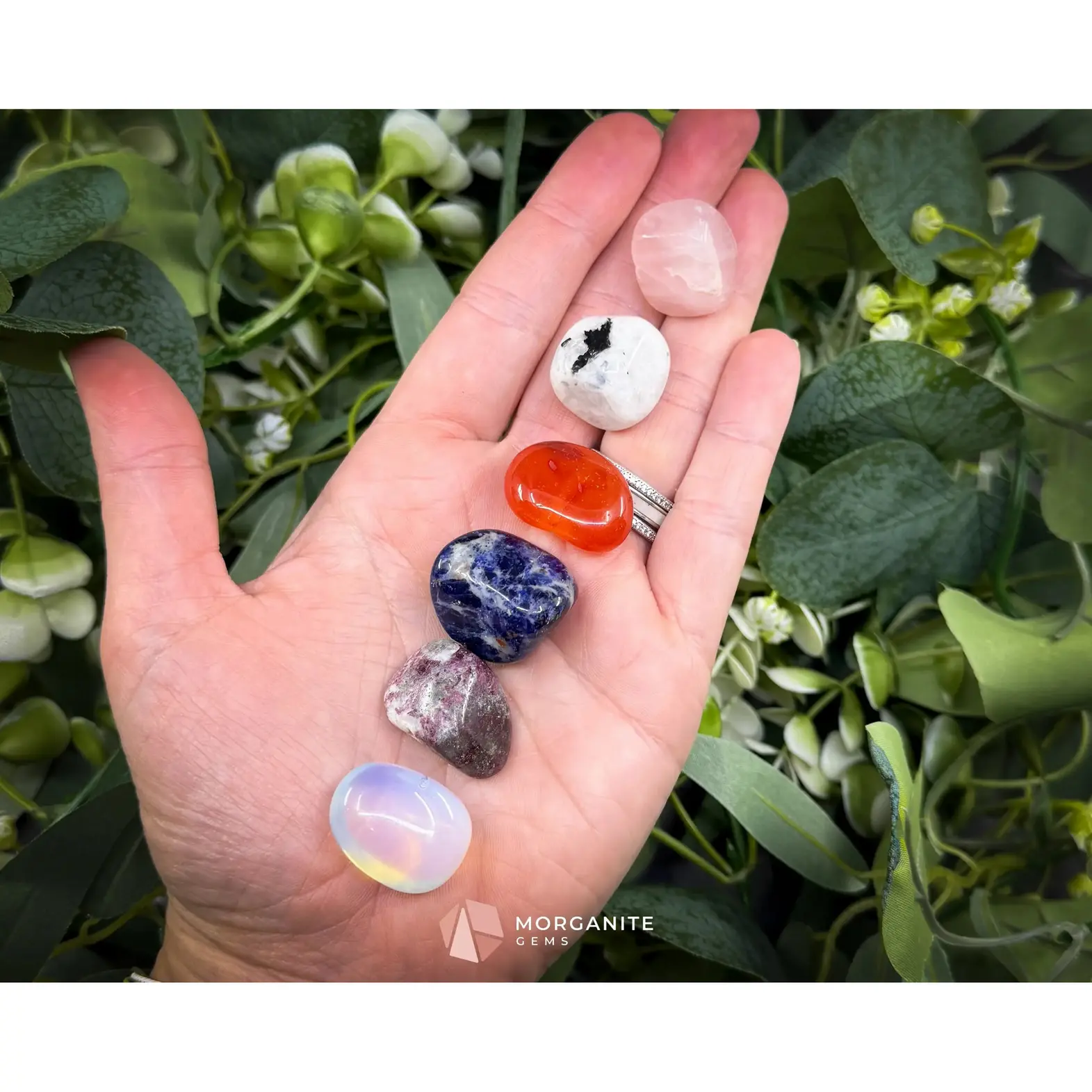 Cancer Zodiac Crystal Set | 6 Gemstones + Selenite, Spiral Cage & Gift Box
