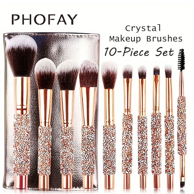[Deals For You Days} New Arrival 10Pcs Luxury Makeup Brush Set Diamond Rivet Handle Design Crystal Makeup Brush, For Face And Eye Makeup Brush Professional Foundation Concealer Eye Shadow Makeup Tool Blend Cosmetic