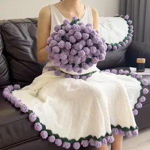 Crochet  Bouquet Blanket, Handmade Knitted Flower Throw Blanket for Gifts & Home Decor
