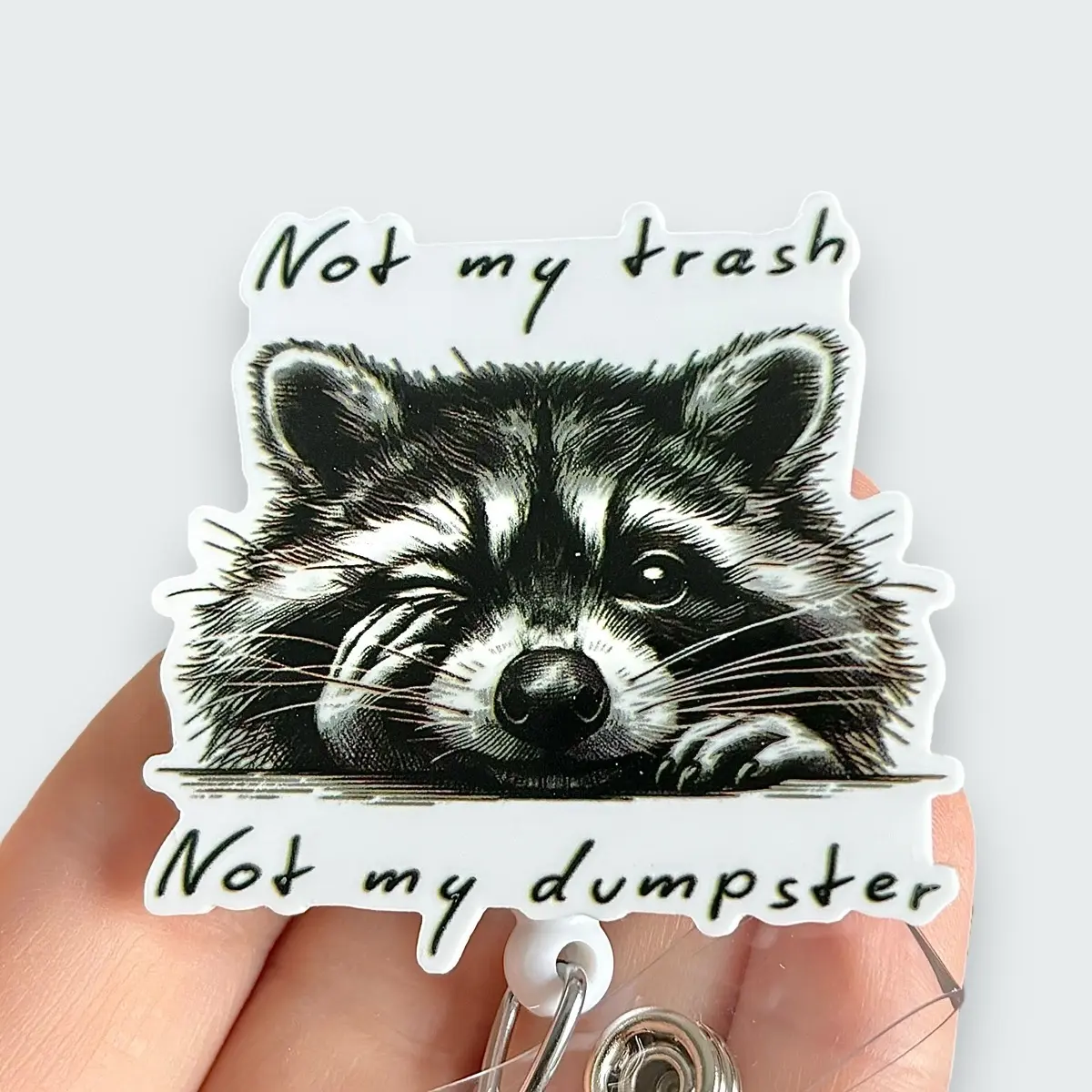 Glitter My Badge Funny raccoon badge reel for nurse and hospital workers. Badge clip Badge pull - Retractable swivel clip with a 360 rotation. Great gift for coworker. Badge reel for men.