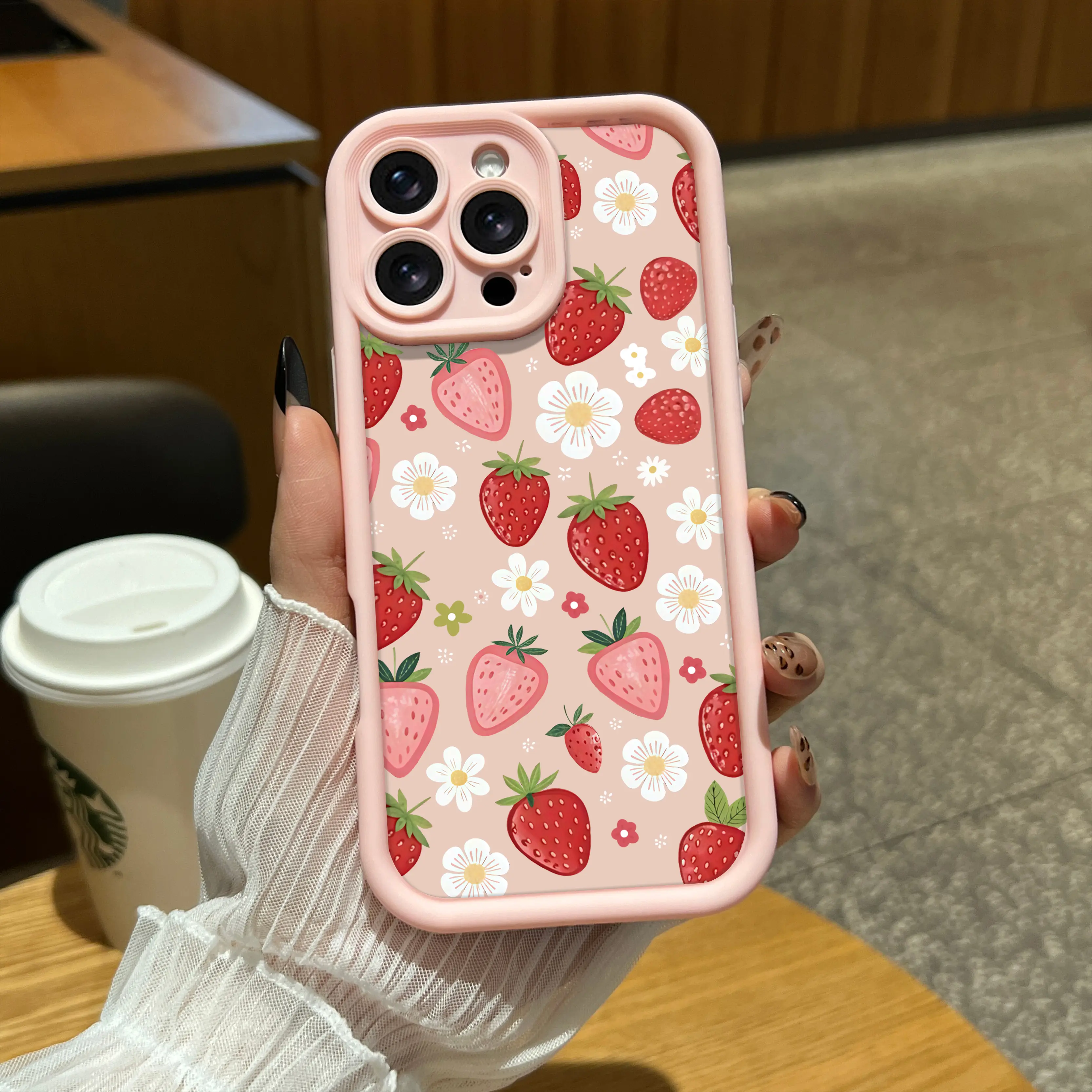 Cute strawberry pattern TPU phone case, suitable for iPhone 17 Pro Max 16 Pro Max 15 Pro 14 13 12 11 and Samsung Galaxy S26 S25 Ultra S24 S23 S22 S21 series anti drop phone cases. A171
