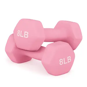 Magshion Neoprene Coated Dumbbell Hand Weights, 8 lb Pair, Anti-Roll Non-Slip Hexagon Shaped Weights, Pink