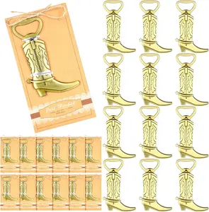 12 count Cowboy Boot Bottle Openers - Stainless Steel for Wedding, Birthday, Anniversary - Bronze