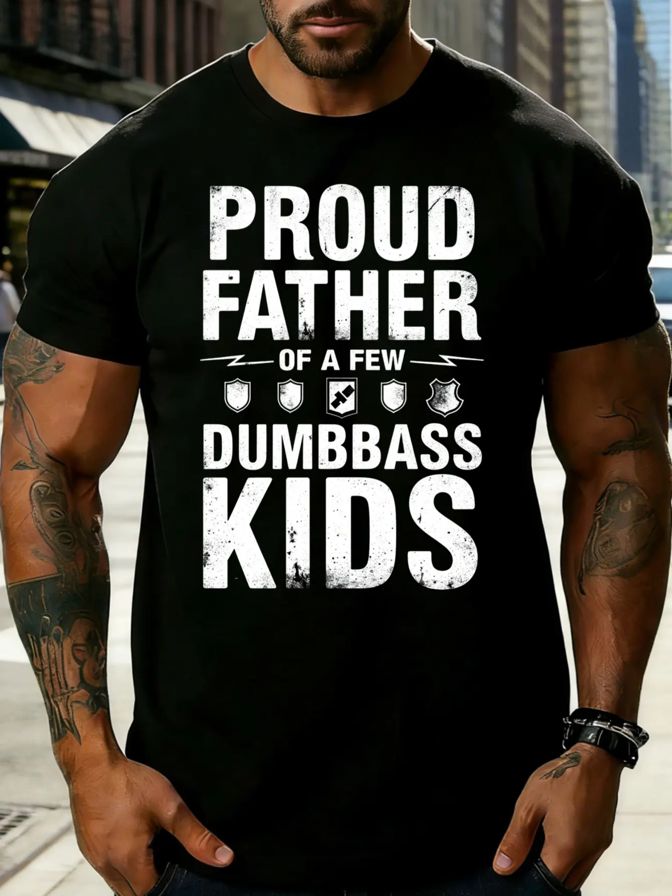 Proud for Dad of Several Clueless Kids Men'S Round unisex soft cotton short sleeve t shirt, vintage graphic casual tee for men women teens, perfect birthday holiday gift for camping travel gym daily street  wear
