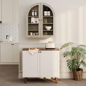 Gaomon MDF Wood Arched Medicine Cabinet, Wall-Mounted Over-The-Toilet Storage Organizer with Glass Doors, Adjustable Shelves & Easy Setup, for Bathroom, Laundry Room