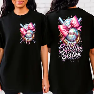 Bling Baseball Dripping Pink Coquette Bow Shirt |   Sideline Sister Shirt | Ball Drip Sports Shirt | Little Sister Shirt, Double-sided Printing, Unisex Shirts, 100% cotton Tees, Teens & Adults Sizes