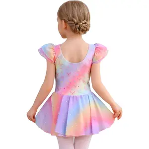 KF5-GCS28   Toddler Ballet Leotards for Girls Dance Leotards with Skirt Gymnastic Ballerina Outfit Dress Classic Short Sleeve