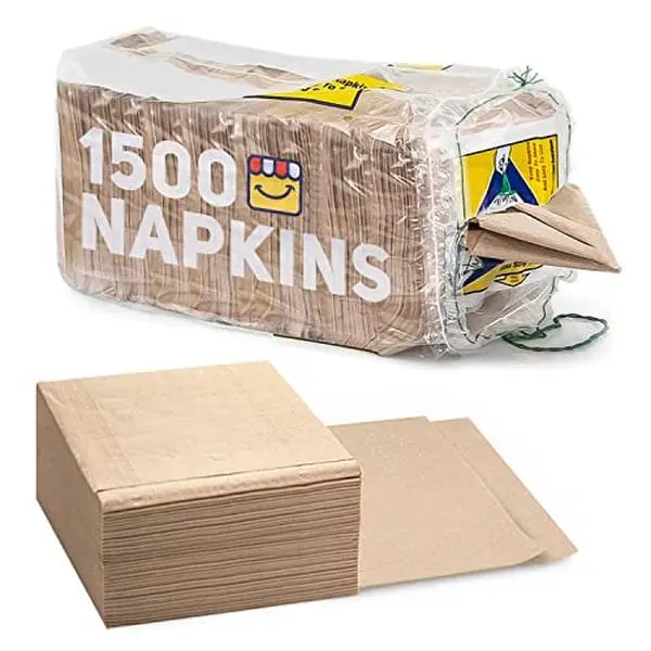 (1500-Pack) Brown Napkins - Bulk Unbleached, Natural & Rustic Kraft Paper Napkins - Eco-Conscious Disposable Kitchen Tissue Supplies for Home, Parties, Restaurant, BBQ - 12x12” Unfolded