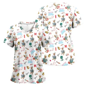 Funny Goose Nurse Scrub Top for Women – Silly Goose Design, Medical Uniform for RN, CNA, LPN