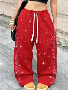 Unisex Street Style Straight Leg Pants, Cartoon Graphic Pattern, Fitted Casual Home Wear, Suitable for All Seasons, Party and Daily Use