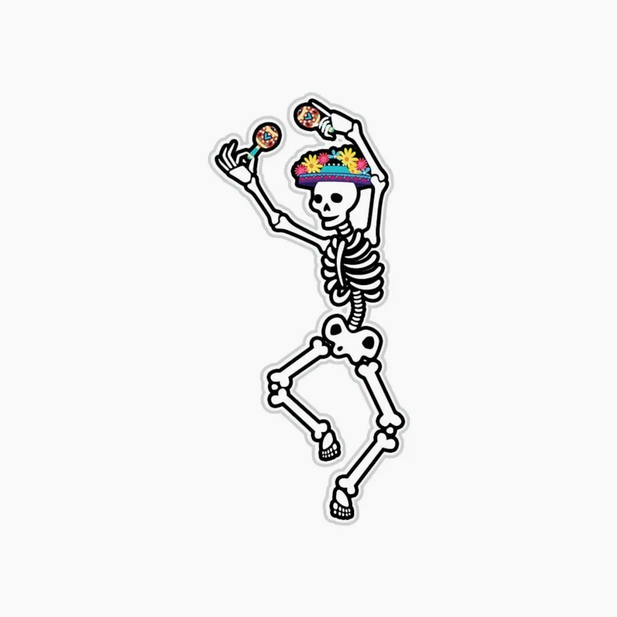 Dancing Day Of The Dead Skeleton Sticker, Waterproof Sticker for Laptop, Phone, Luggage, Computer, Flask, Mug, Car Bumper, MacBook Decals, Laptop Water Bottle Decal Sticker