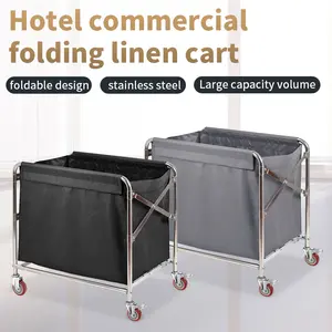laundry Foldable  cart with wheels for home and commercial use; multifunctional storage cart with thickened steel frame and waterproof Oxford fabric; clothing sorting basket for home, hotel, and hospital.