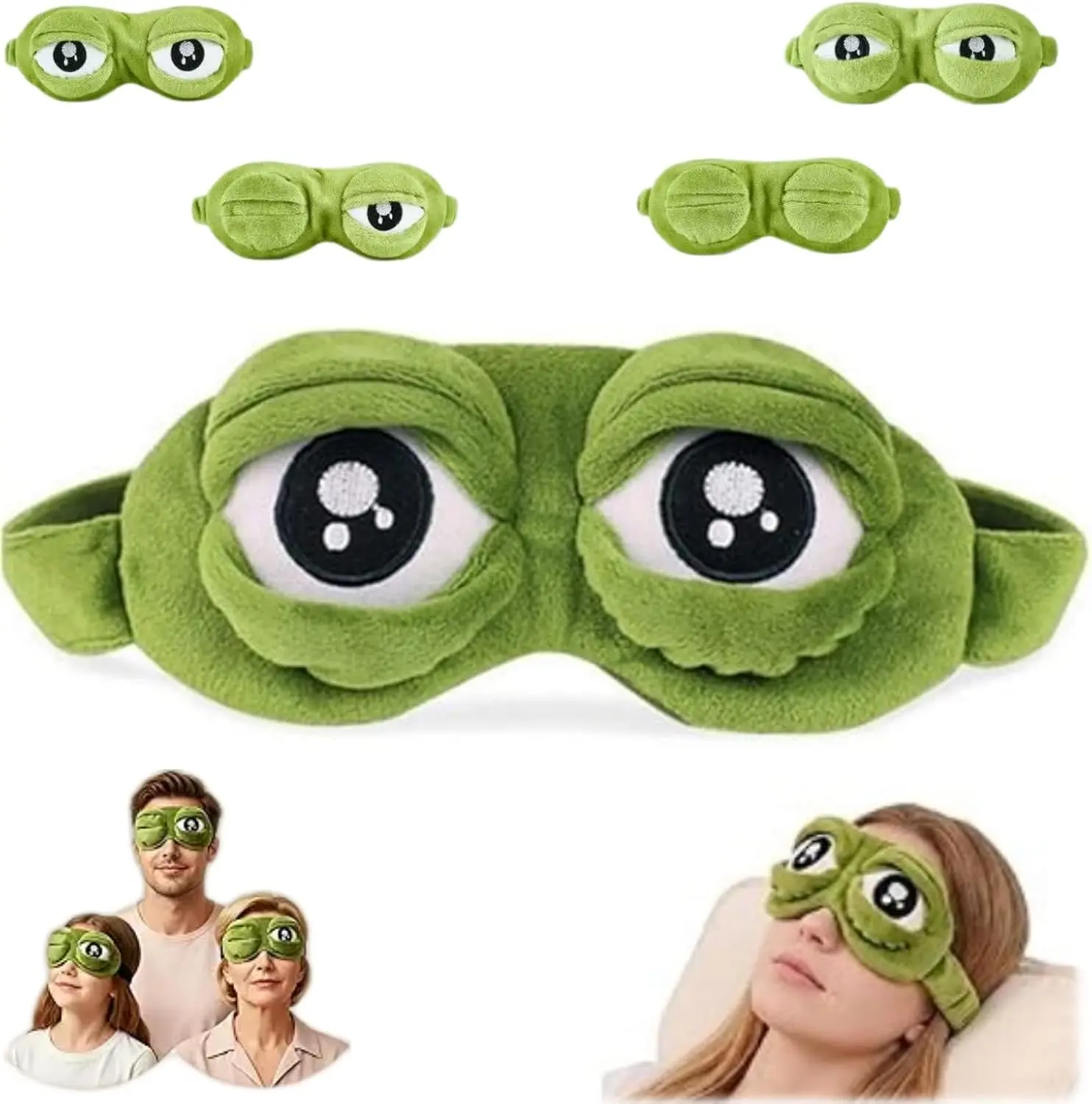 3D Frog Eye Mask,Soft,Adjustable Eyelids for All Groups of People | ﻿3D Frog Sleep Mask with changeable eyes, total blackout, soft cotton comfort, adjustable fit, fun gift for travel & sleep