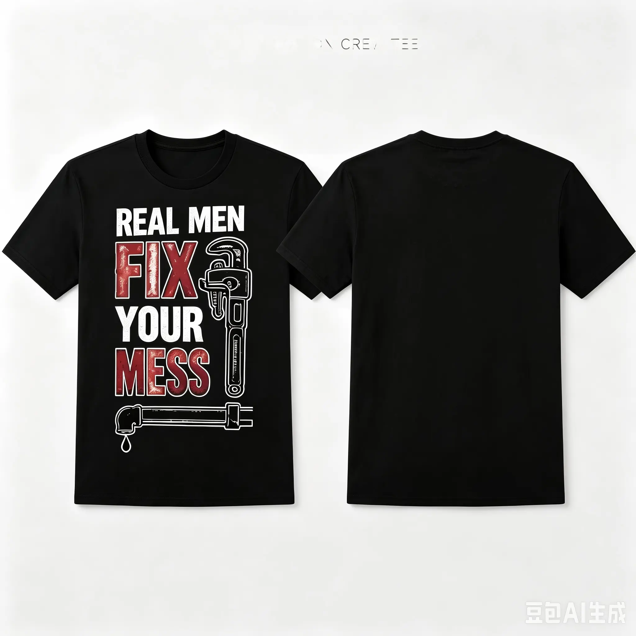 Plumber Real Men Fix Your Mess Graphic Crew Neck T-Shirt Heavy Cotton Relaxed Fit Short Sleeve Tee for Pipe Repair Workers Fathers Day Casual Workwear