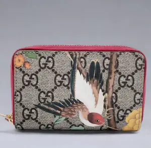 Pre-owned GUCCI As Seen On Screen As Seen On Screen M405 GG Supreme Monogram Tian Zip Card Case Wallet $799